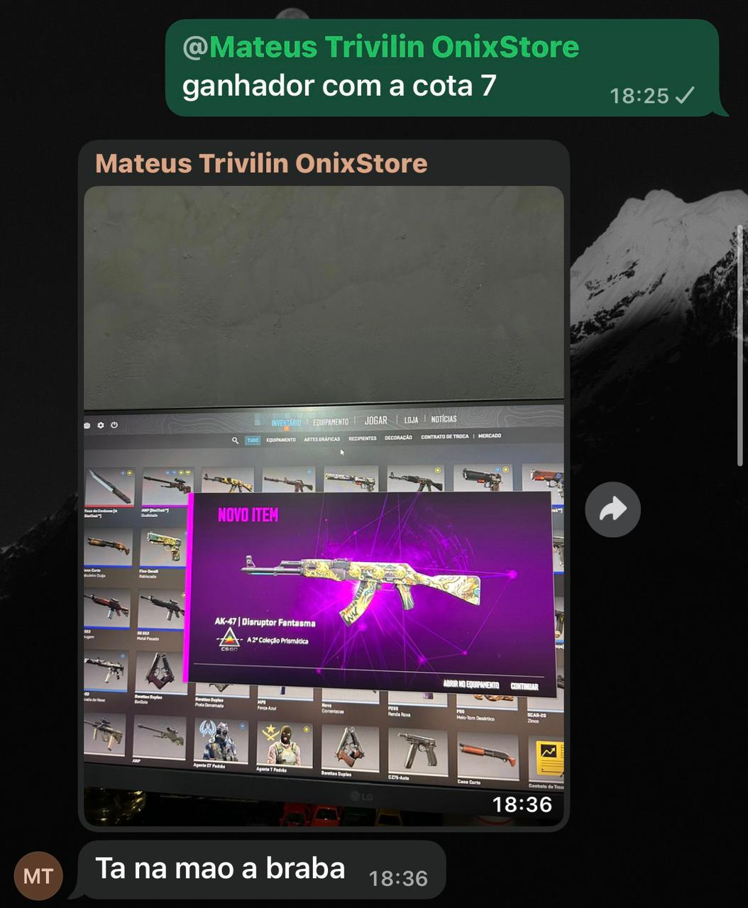Ganhador da rifa Onix Store com AK-47