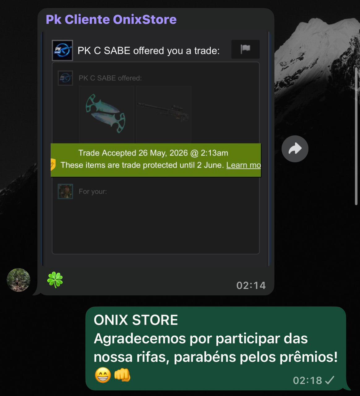 Trade confirmado Steam — Onix Store rifas